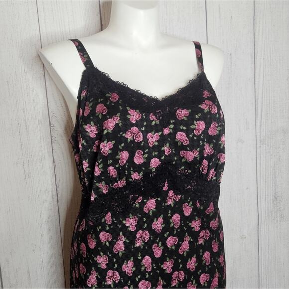 Torrid Rose Print Tea Length Woven Jacquard Lace Trim Cami Dress, sz 1 - Picture 3 of 8